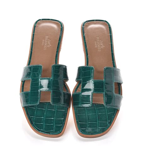 hermes oran sandals alligator|HERMES Shiny Alligator Oran Sandals 36.5 Black.